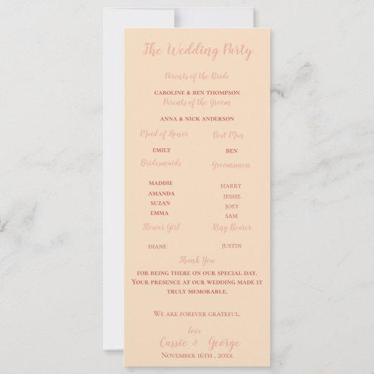 Invitation Elegant Blush & Black Floral Wedding Program Card (Dos)