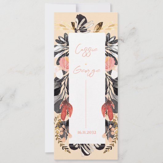 Invitation Elegant Blush & Black Floral Wedding Program Card (Devant)
