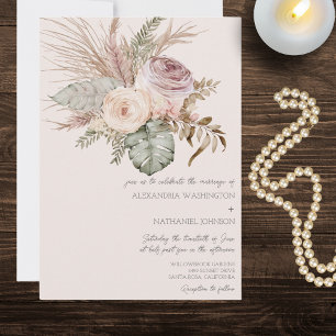 Invitation Élégant Blush Bouquet Bohème Mariage