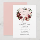Invitation Élégant Blush Bourgogne Floral Wreath Graduation (Devant / Derrière)