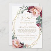 Invitation Elégant Blush Burgundy Gold Mariage virtuel (Devant)