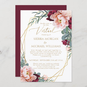 Invitation Elégant Blush Burgundy Gold Mariage virtuel
