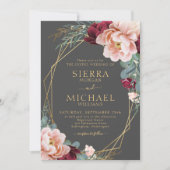 Invitation Elégant Blush Burgundy Grey Gold Peony Mariage (Devant)