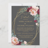 Invitation Elégant Blush Burgundy Grey Mariage virtuel Gold (Devant)