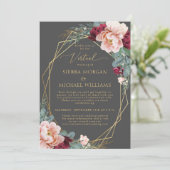Invitation Elégant Blush Burgundy Grey Mariage virtuel Gold (Debout devant)