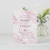 Invitation Elégant Blush & Burgundy Marbre & Parties scintill (Debout devant)