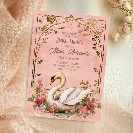Invitation Elégant Blush Damask Rococo Fête des mariées