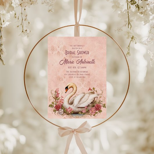 Invitation Elégant Blush Damask Rococo Fête des mariées