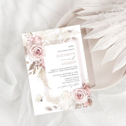 Invitation Élégant Blush Dusty Rose Floral Mariage