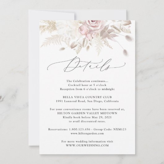 Invitation Élégant Blush Dusty Rose Floral Mariage deux en un (Dos)