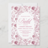 Invitation Elegant Blush Dusty Rose Toile Bridal Shower Invit (Devant)