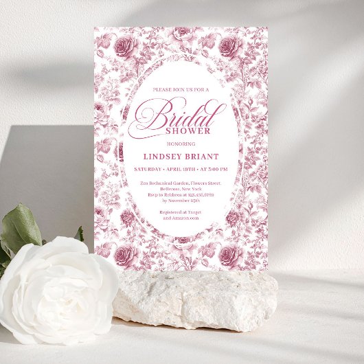 Invitation Elegant Blush Dusty Rose Toile Bridal Shower Invit