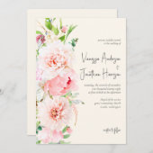 Invitation Élégant Blush et Floral d'ivoire Script élégant (Devant / Derrière)