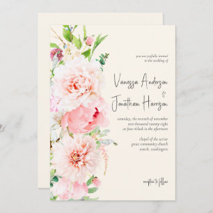 Invitation Élégant Blush et Floral d'ivoire Script élégant