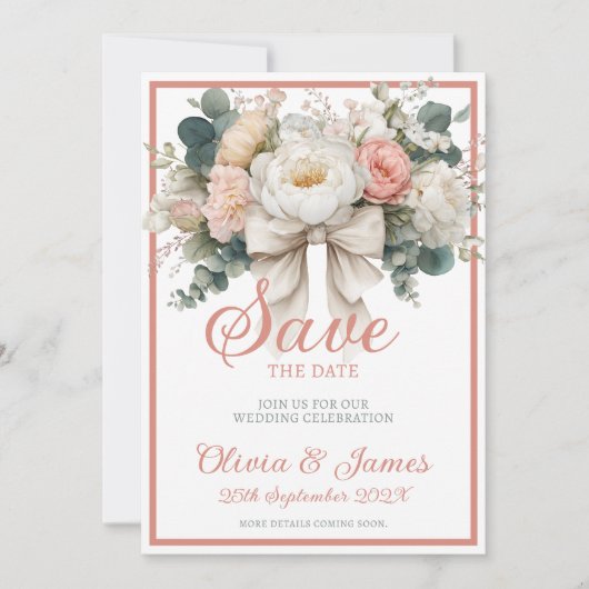 Invitation Élégant Blush et Flore blanche avec Mariage arc (Devant)