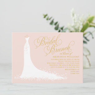 Invitation Élégant Blush et Gold Mariage Gown Bridal Brunch
