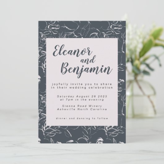 Invitation Élégant Blush et Grey Botanical Mariage floral (Debout devant)