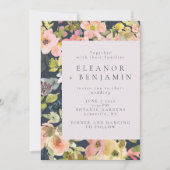 Invitation Elégant Blush et Mariage floral de couleur marine (Devant)