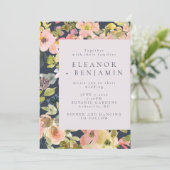 Invitation Elégant Blush et Mariage floral de couleur marine (Debout devant)