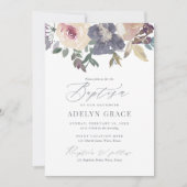 Invitation Élégant Blush et Marine Floral Girl Baptism (Devant)