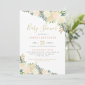 Invitation Elégant Blush et or Baby shower de verdure fleurie (Debout devant)