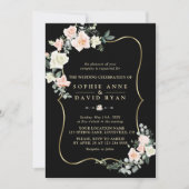 Invitation Elégant Blush Fleurs blanches or Black Mariage (Devant)