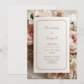 Invitation Elegant Blush Floral Bronze Ticket Frame Wedding (Devant / Derrière)