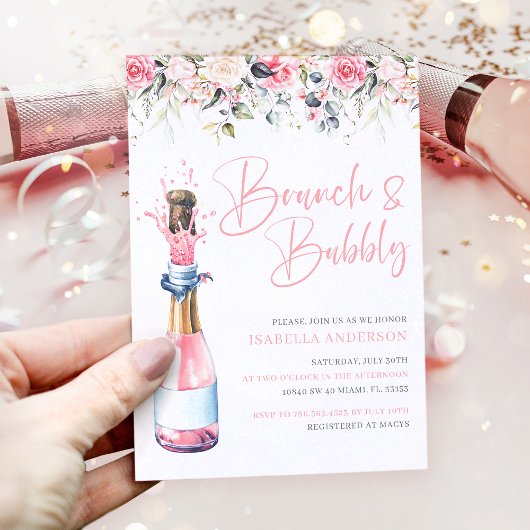 Invitation Elégant Blush Floral Brunch & Bubbly Fête des mari