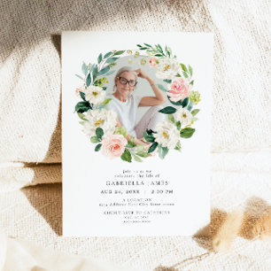 Invitation Élégant Blush Floral Celebration of Life Funeral