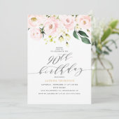 Invitation Elégant Blush Floral et Eucalyptus 90e anniversair (Debout devant)