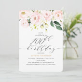 Invitation Elégant Blush Floral Eucalyptus 100e anniversaire (Debout devant)