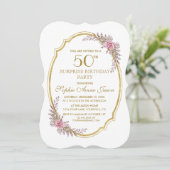 Invitation Elégant Blush Floral Gold 50e Surprix Anniversaire (Debout devant)