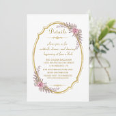 Invitation Elégant Blush Floral Gold Frame Détails du Mariage (Debout devant)