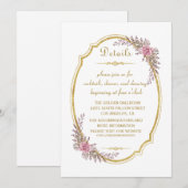 Invitation Elégant Blush Floral Gold Frame Détails du Mariage (Devant / Derrière)