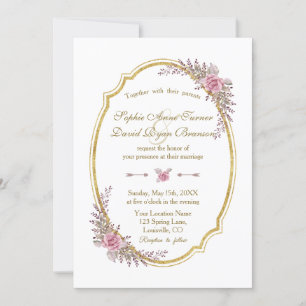 Invitation Elegant Blush Floral Gold Frame Wedding Invite