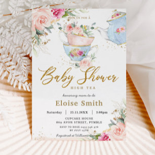 Invitation Elégant Blush Floral High Tea Party Baby shower