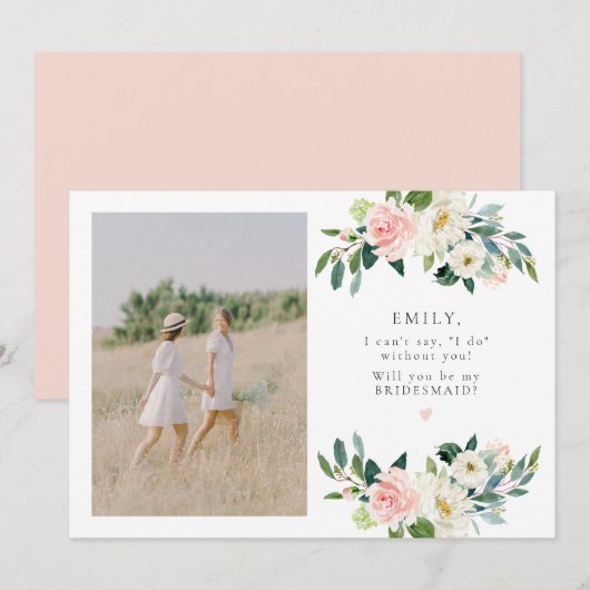 Invitation Elégant Blush Floral Photo Bridesmaid Proposition (Devant / Derrière)