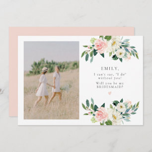 Invitation Elégant Blush Floral Photo Bridesmaid Proposition