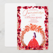 Invitation Elegant Blush Floral Quinceañera (Devant / Derrière)