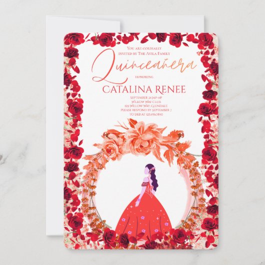 Invitation Elegant Blush Floral Quinceañera (Devant)