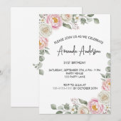 Invitation Elegant Blush Floral Watercolor Birthday  (Devant / Derrière)