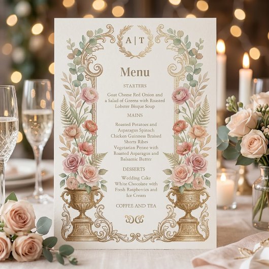 Invitation Elegant Blush Floral Wedding Menu