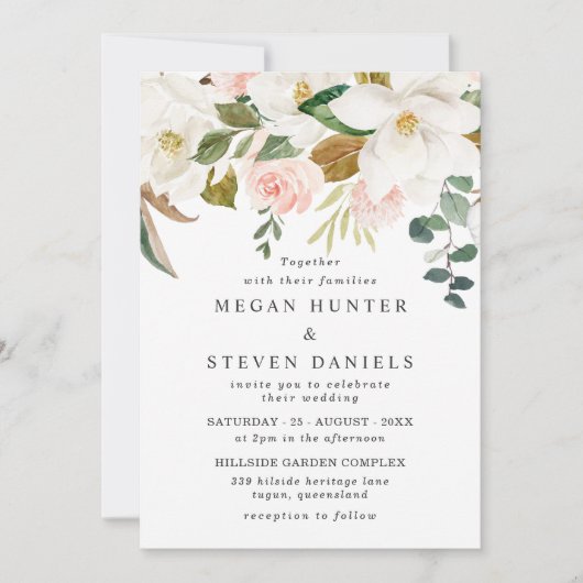 Invitation Élégant Blush & Florales Blanches Mariage moderne (Devant)