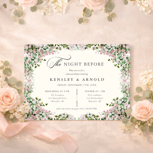 Invitation Elegant Blush Garden Rehearsal Dinner Invite Night
