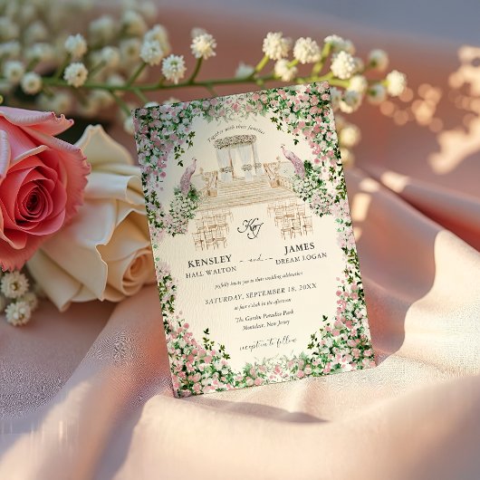 Invitation Elegant Blush Garden Wedding with Monogram