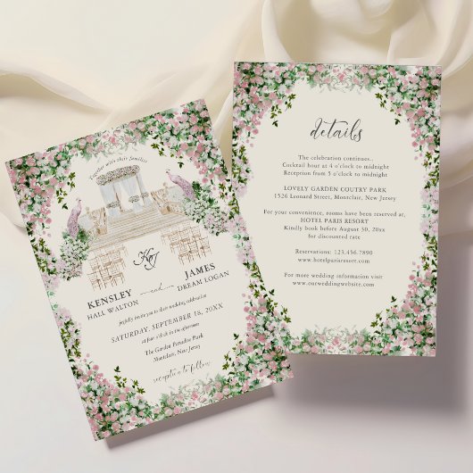 Invitation Elegant Blush Garden Wedding with Monogram 