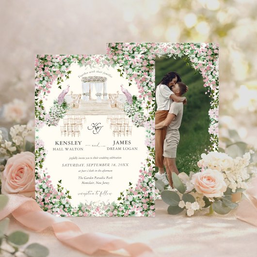 Invitation Elegant Blush Garden with Photo Wedding 