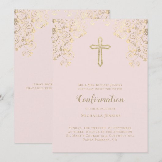 Invitation Élégant Blush Gold Bible Verse Confirmation (Devant / Derrière)