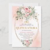 Invitation Elegant Blush & Gold Boho Quinceañera Floral Invit (Devant)