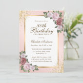Invitation Elégant Blush Gold Confetti Floral 80e anniversair (Debout devant)